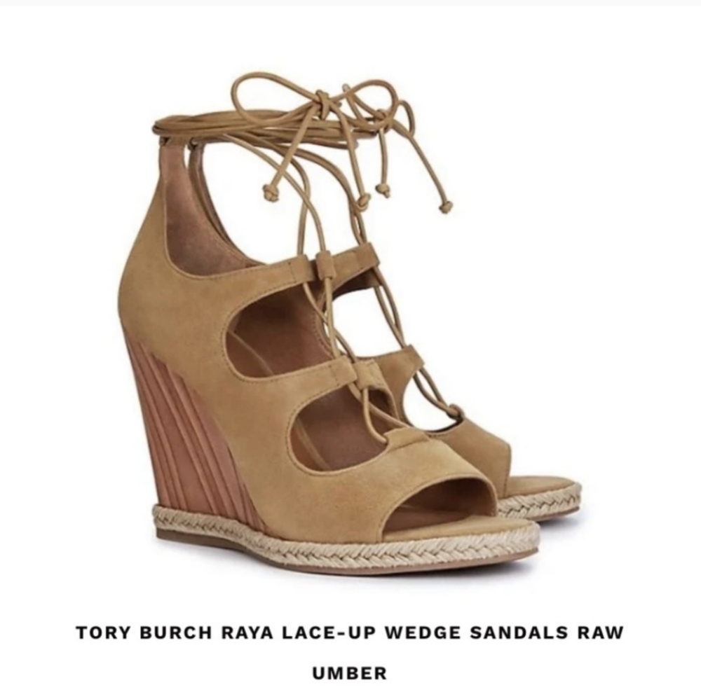 Tory Burch Lace up Raya Wedge Sandals